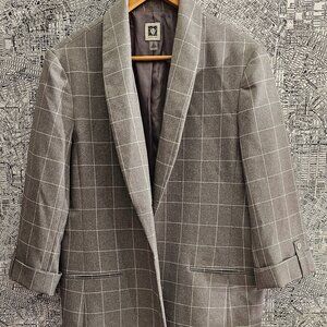 Oversized Anne Klein Gathered Sleeve Checkered Blazer